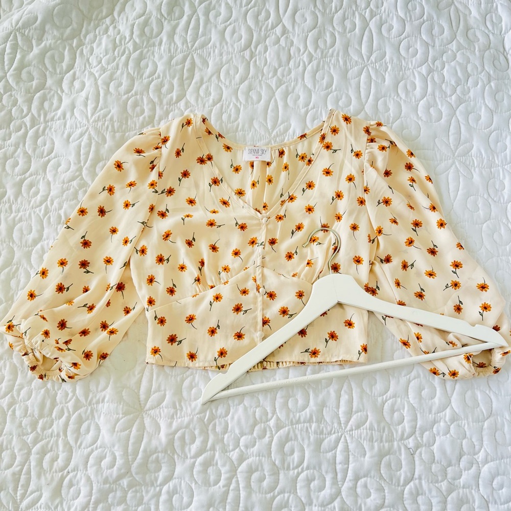 Sienna Sky Cream and Orange Sunflower blouse